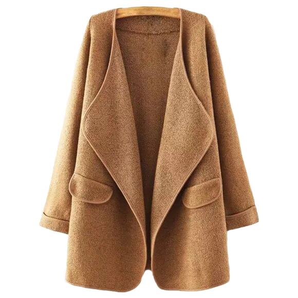 Goodnight Macaroon Tami Marl Knit Wrapped Open Front Cardigan Brown Size Medium - Picture 4 of 8